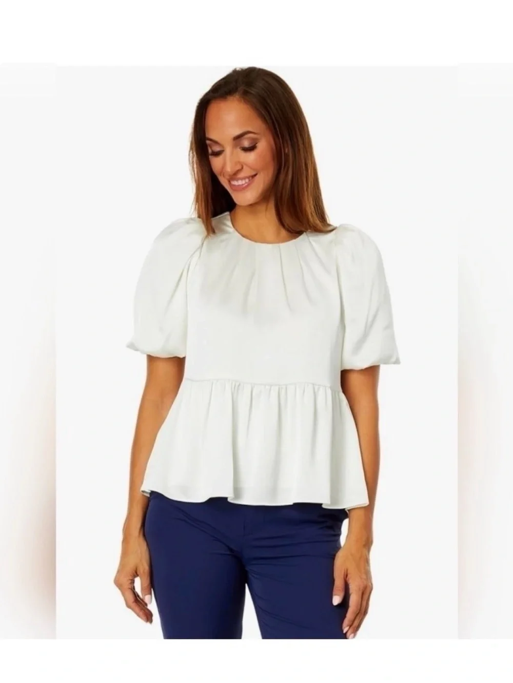 LILLY PULITZER Ivory Satin Silky Peplum Top